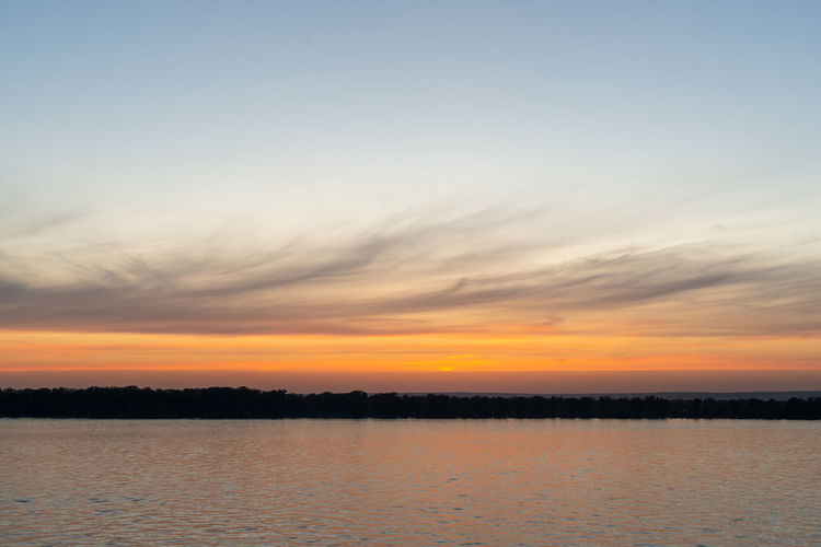 Scenic view of lake against sky during sunset