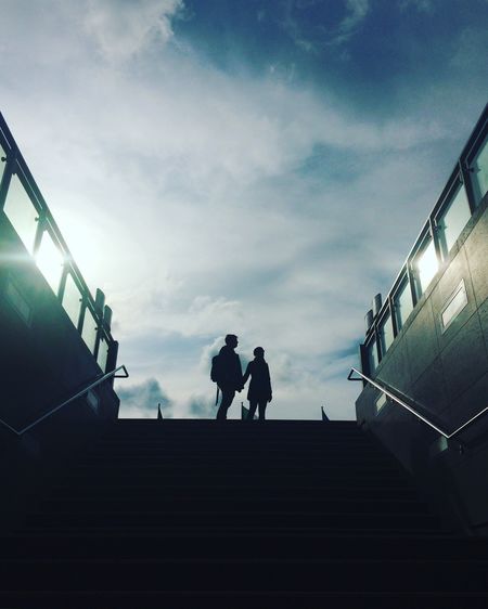 Low angle view of staircase against sky