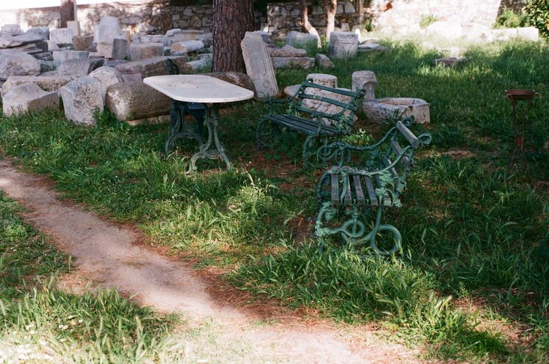 Chairs and tables in garden