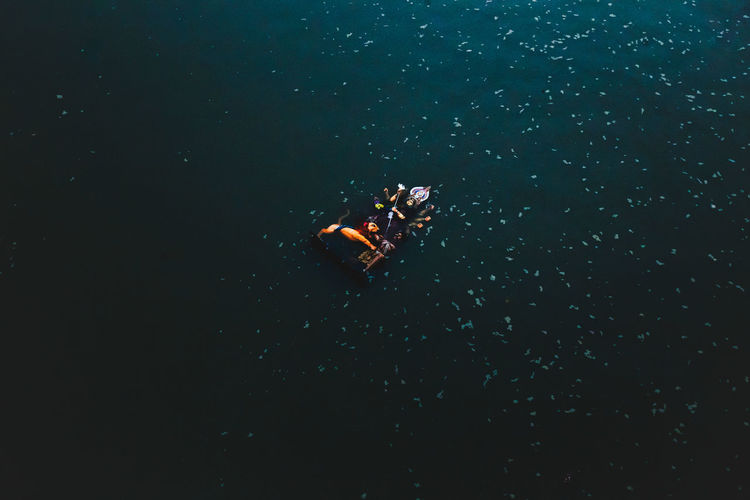 High angle view of statue in sea
