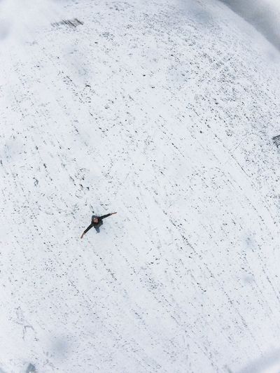 High angle view of man on snow