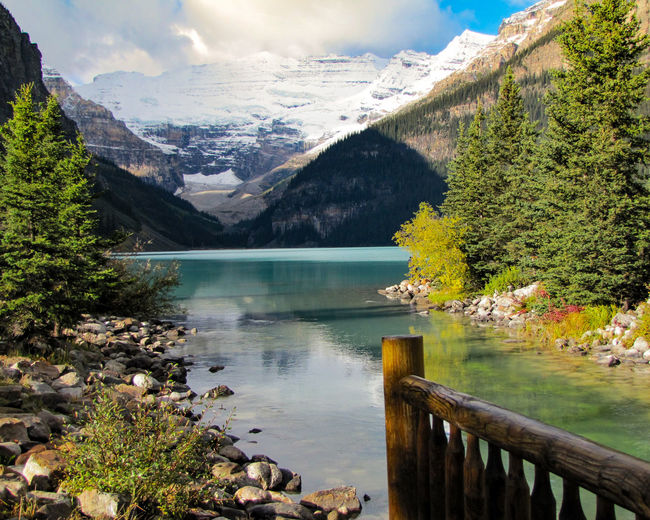 Scenic view of lake louise against mountains
