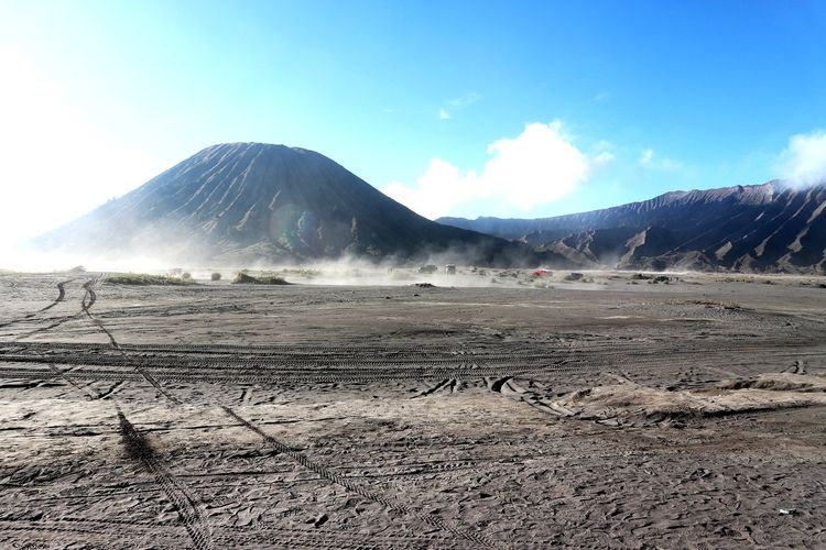 The view of the volcanic landscape with the sky in east java, bromo, indonesia