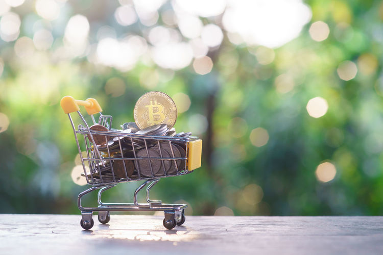 Close-up of shopping cart in basket