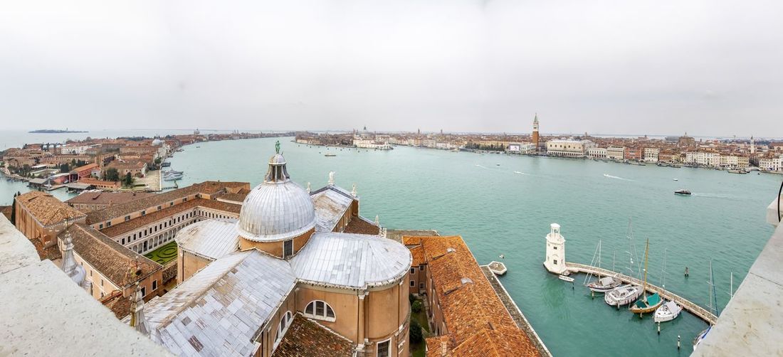 High angle view of boats in sea