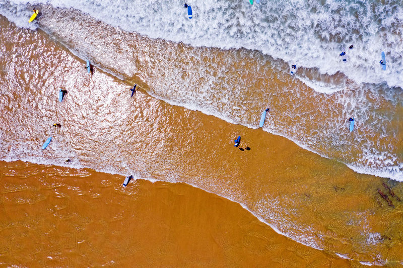 High angle view of people on sea shore