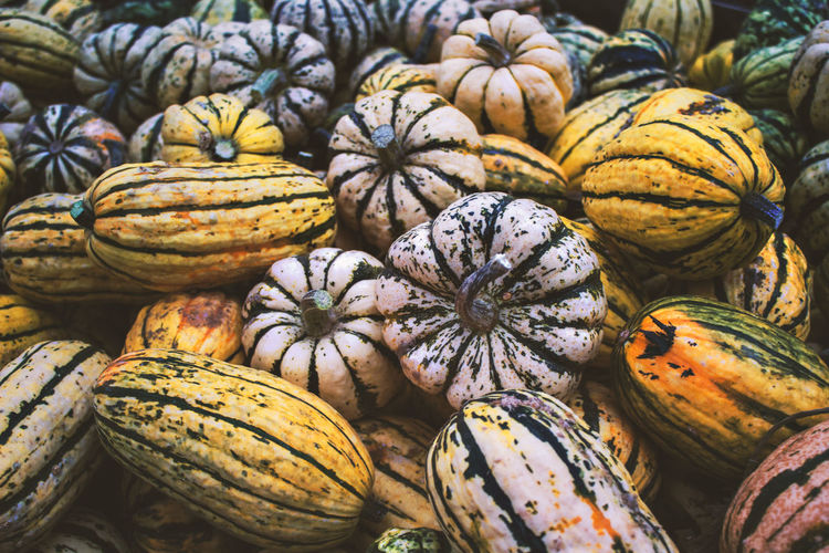 Full frame shot of pumpkins in market