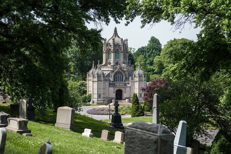View of cemetery against building