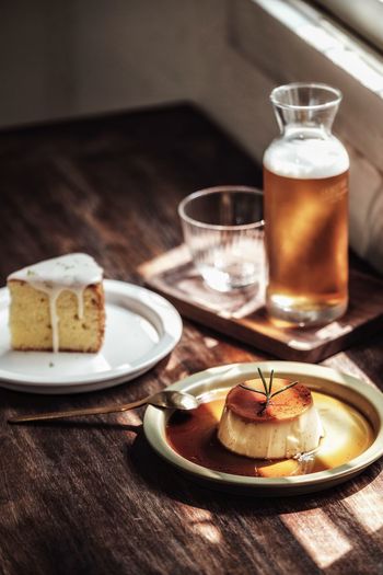 Cup of cake on table