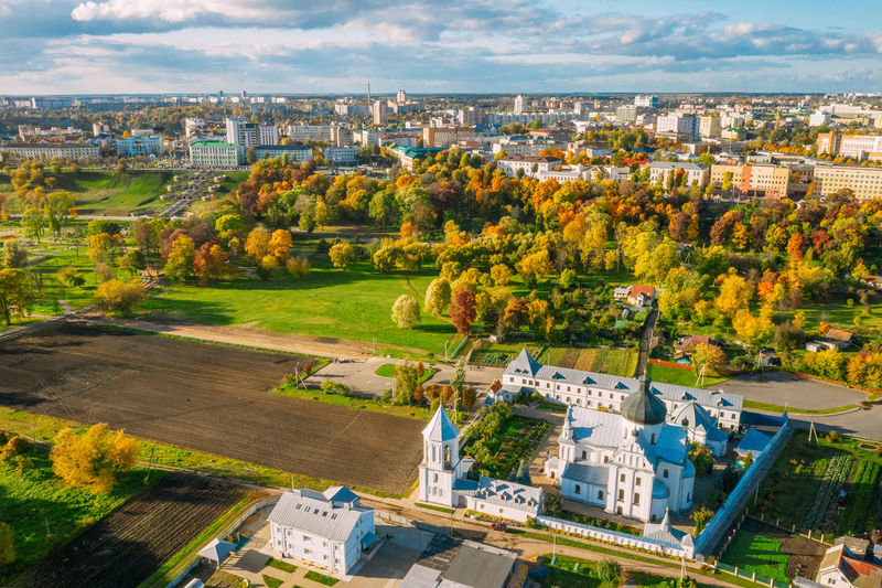 High angle view of townscape against sky