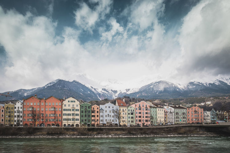 View of the historic city center of innsbruck with colorful hous