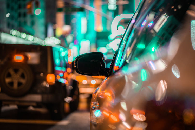 Traffic on city street at night