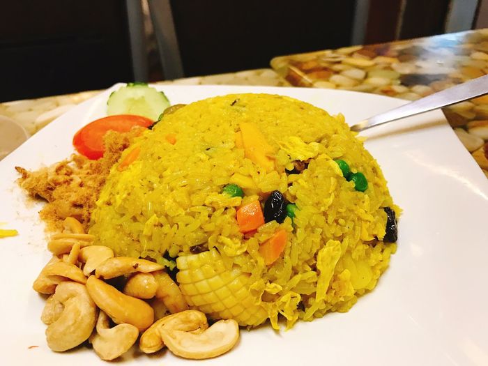 Close-up of served food in plate