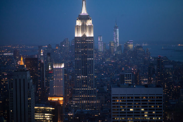 View of cityscape with empire state building at night