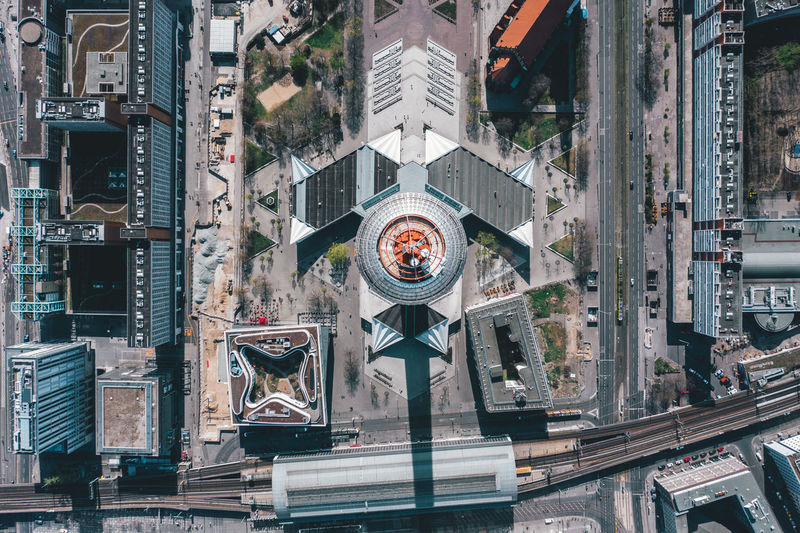 Aerial view of building in city