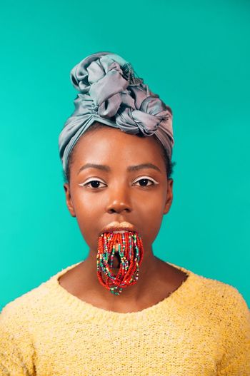 Headshot Studio Shot Portrait Young Women Freshness African Kenya Culture Headwear Fresh On Market 2017