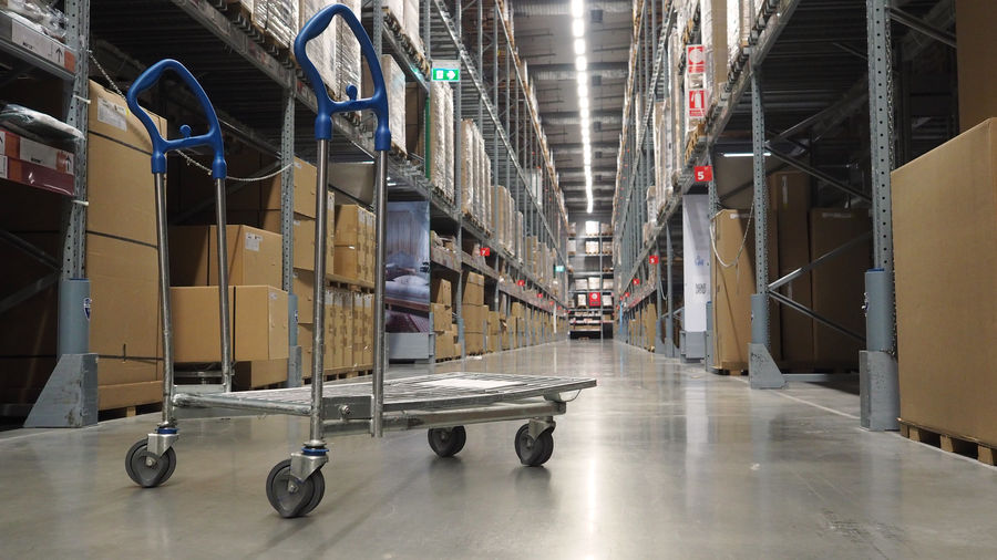 Forklift on floor in warehouse