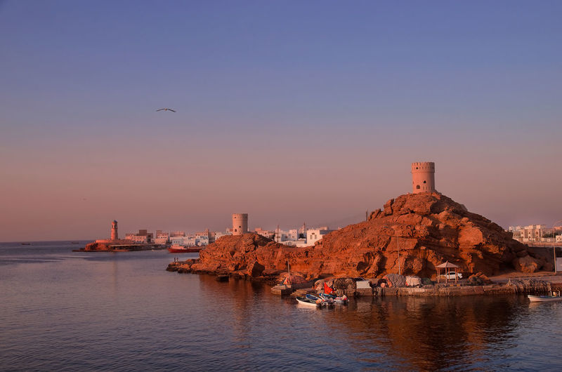 View of buildings at sunset