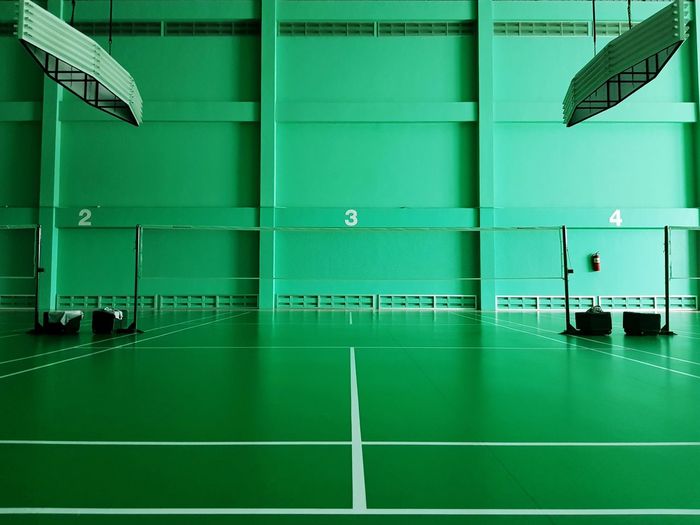 Interior of empty badminton court