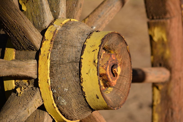 Close-up of old wagon wheel