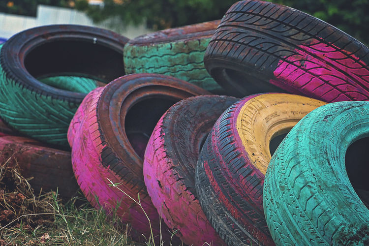Close-up of a painted tyres 