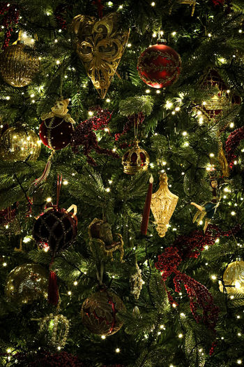 High angle view of illuminated christmas tree