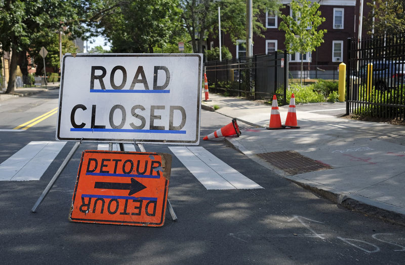 Road closure sign during road work in boston, ma