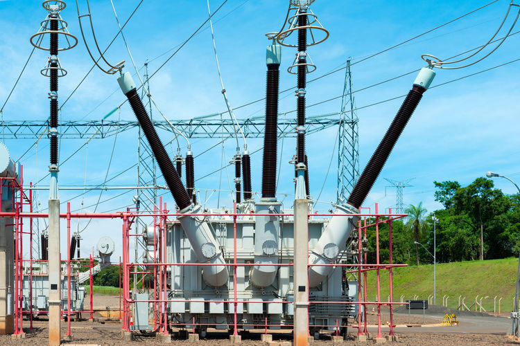 Power transformer in high voltage electrical outdoor substation