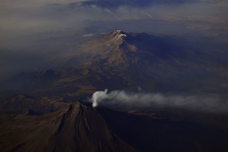 Aerial view of acitve volcano