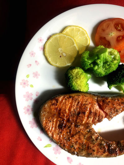 High angle view of meal served in plate
