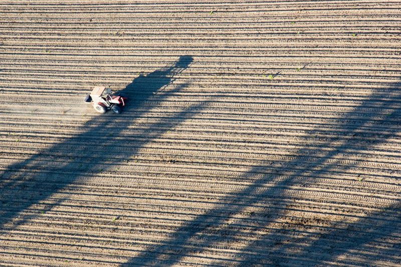 High angle view of tractor on road
