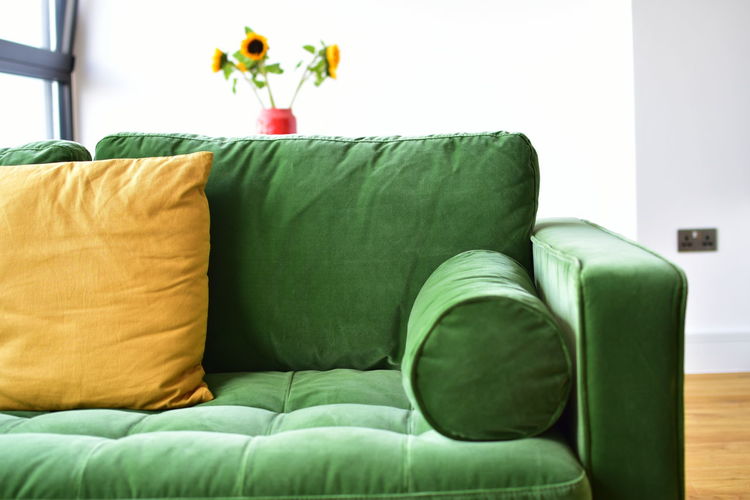 Close-up of sofa in living room