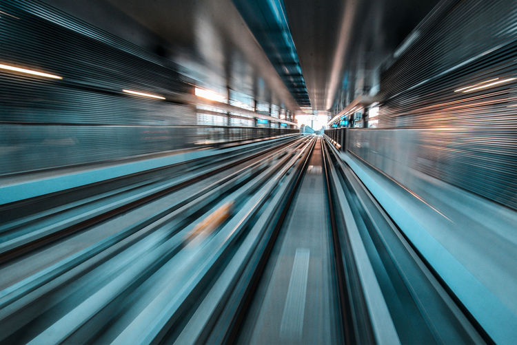 BLURRED MOTION OF RAILROAD TRACKS IN TUNNEL