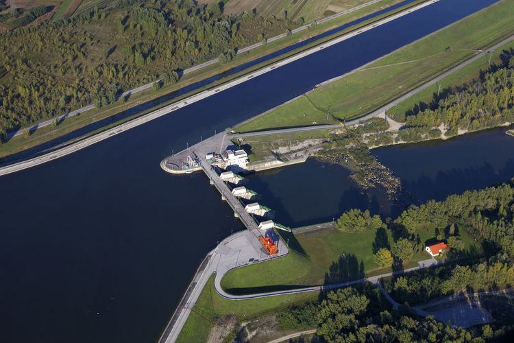 Aerial photo of the hydro-power dam on the drava river