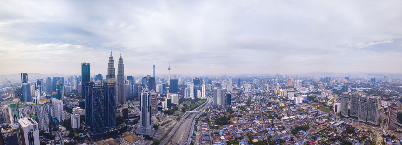 Panoramic of modern skyscraper at kuala lumpur, malaysia in the morning