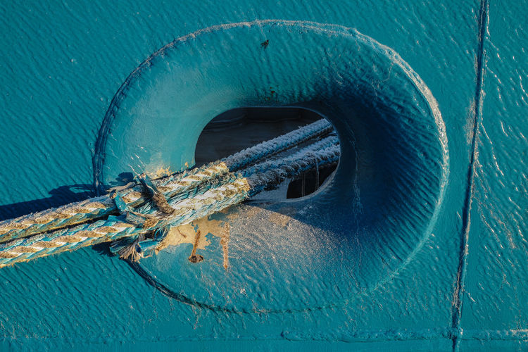 Close-up of rope in ship porthole