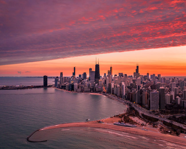 Chicago sunset over lake