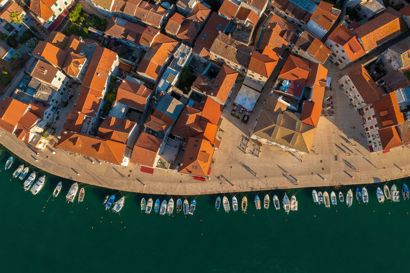 Aerial view of stari grad town on hvar island, croatia
