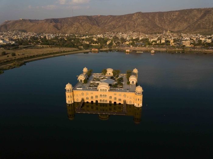High angle view of jal mahal in lake