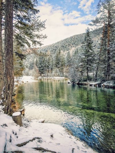Scenic view of snow covered mountains