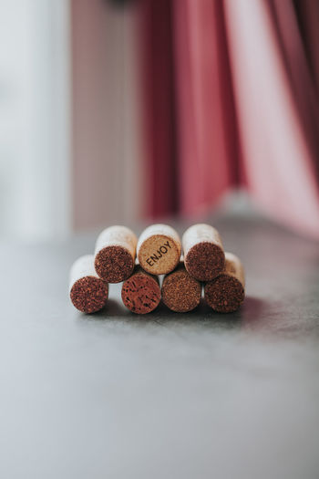 Close-up of cork wine stopper on table