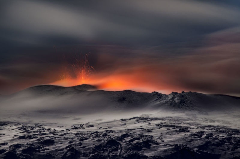 Scenic view of volcano against sky