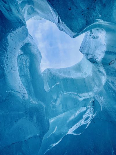 Close-up shot from an ice cave at fox glacier of new zealand