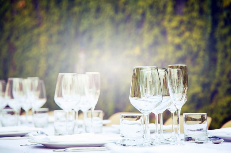 Wineglasses on table in restaurant