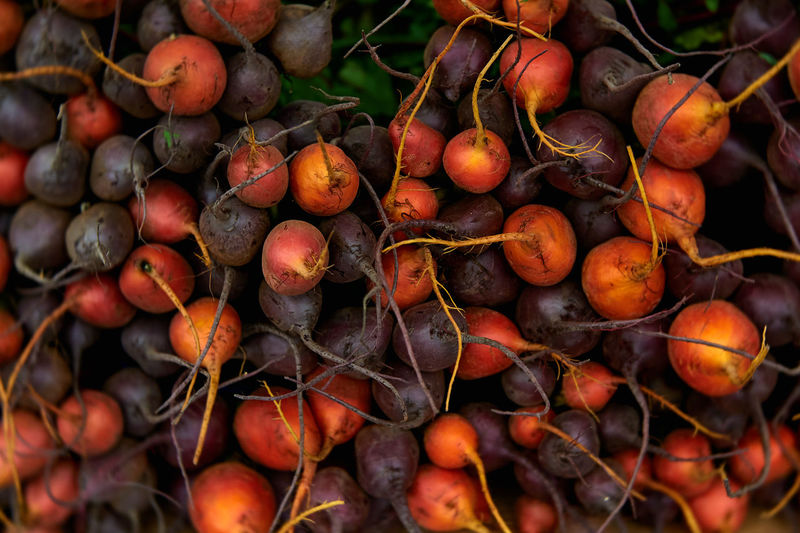 High angle view of common beets for sale at market
