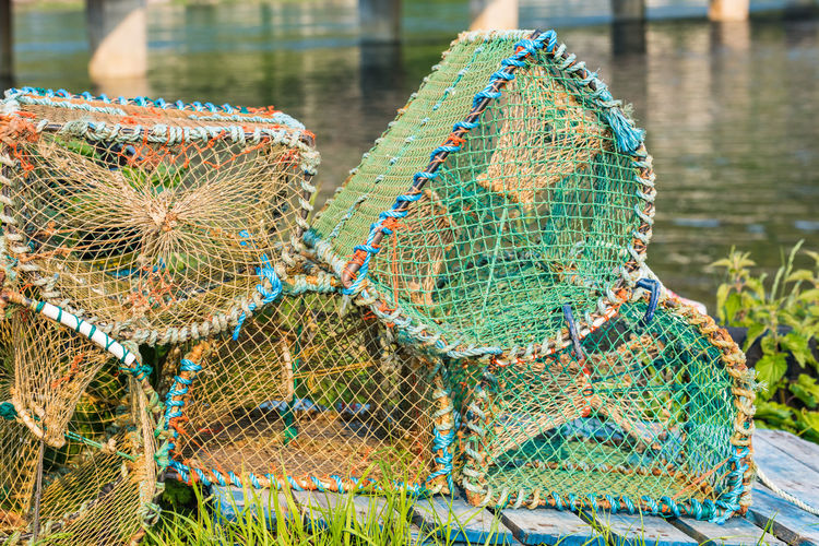 Close-up of fishing net in water