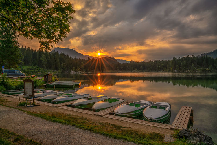 Scenic view of lake against sky during sunset
