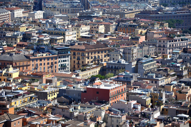 Aerial view of the city of rome, italy. drone shot of roma, above view of the buildings