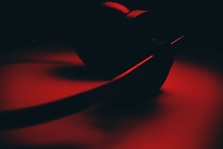 High angle view of red light painting on table