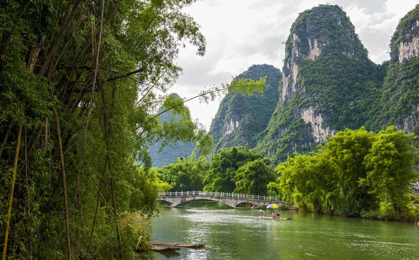 Bamboo raft on the river li close to yangshuo